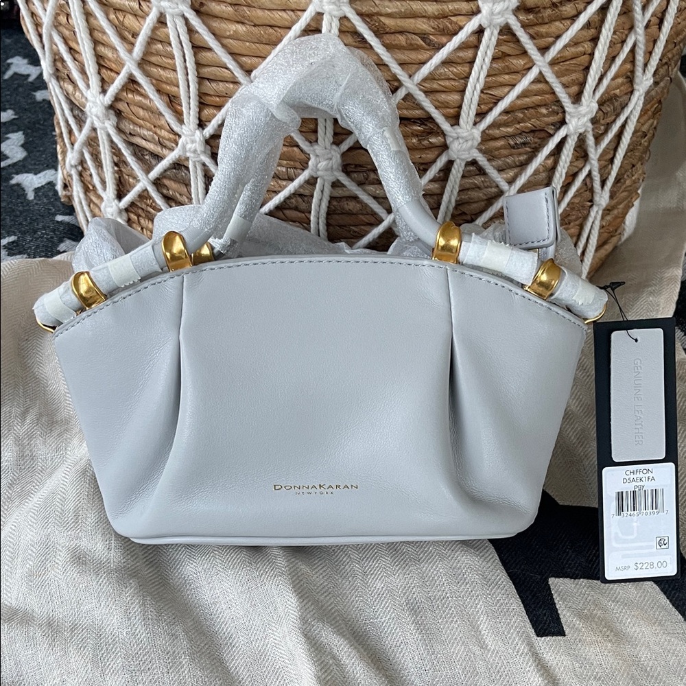 Donna Karan Light Gray Mini Bag with Gold Accents